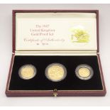 United Kingdom 1987 gold proof coin collection, two pounds, sovereign and half sovereign,