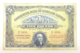 The Commercial Bank of Scotland Limited five pound note, '31st October, 1924',