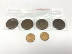 Two Queen Victoria 1890 farthings, King Edward VII penny 1902,