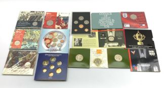 Three five pound coins, United Kingdom 1982 and 2000 uncirculated coin collections,