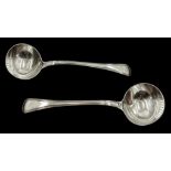 Two Victorian silver ladles, Old English thread pattern and Griffin Crest by Chawner & Co,