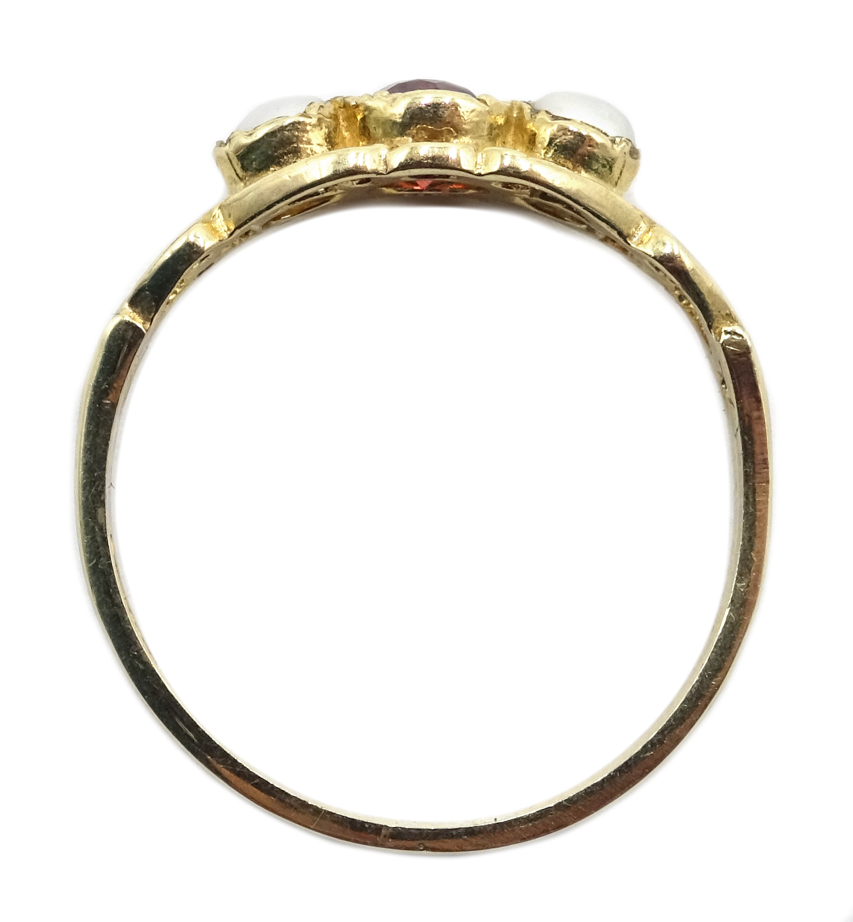 9ct gold orange garnet and pearl ring, - Image 3 of 3