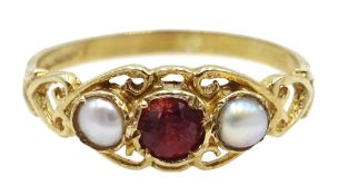 9ct gold orange garnet and pearl ring,