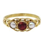 9ct gold orange garnet and pearl ring,