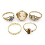 Gold three stone opal ring, three gold stone set rings,