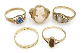 Gold three stone opal ring, three gold stone set rings,