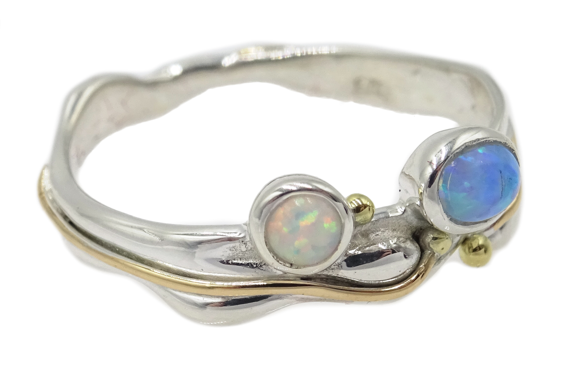 Silver and 14ct gold wire opal ring, - Image 2 of 3