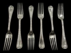 Five silver dessert forks Old English thread pattern by Charles & Richard Comyns,