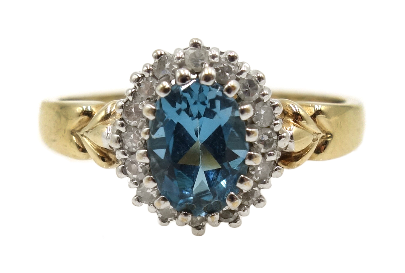 Gold blue topaz and diamond pendant necklace and oval blue topaz and diamond ring, - Image 3 of 4