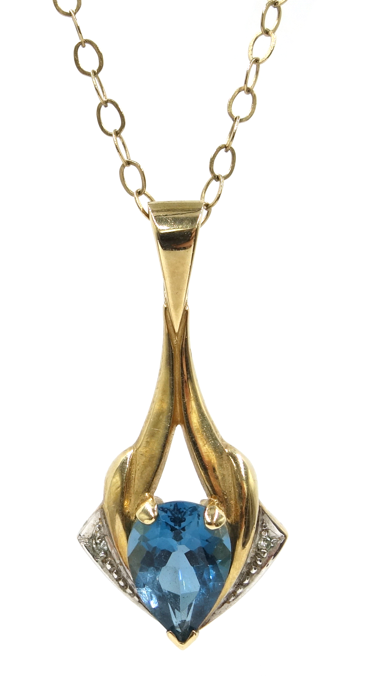 Gold blue topaz and diamond pendant necklace and oval blue topaz and diamond ring, - Image 2 of 4