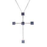 18ct white gold sapphire and diamond cross pendant necklace,