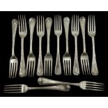 Twelve George III silver forks Old English thread pattern and Griffin Crest by William Eley &