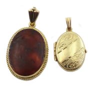 Gold agate pendant and a gold locket pendant,