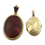 Gold agate pendant and a gold locket pendant,