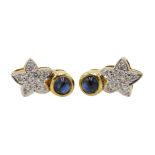 Pair of 18ct gold diamond star and cabochon sapphire earrings,