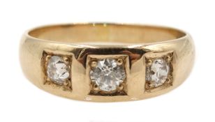 Gold three stone diamond gypsy ring,