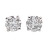 Pair of 18ct white gold round brilliant cut diamond stud earrings, hallmarked,