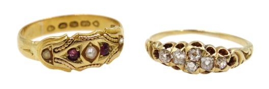 Victorian 22ct gold ruby and pearl ring,