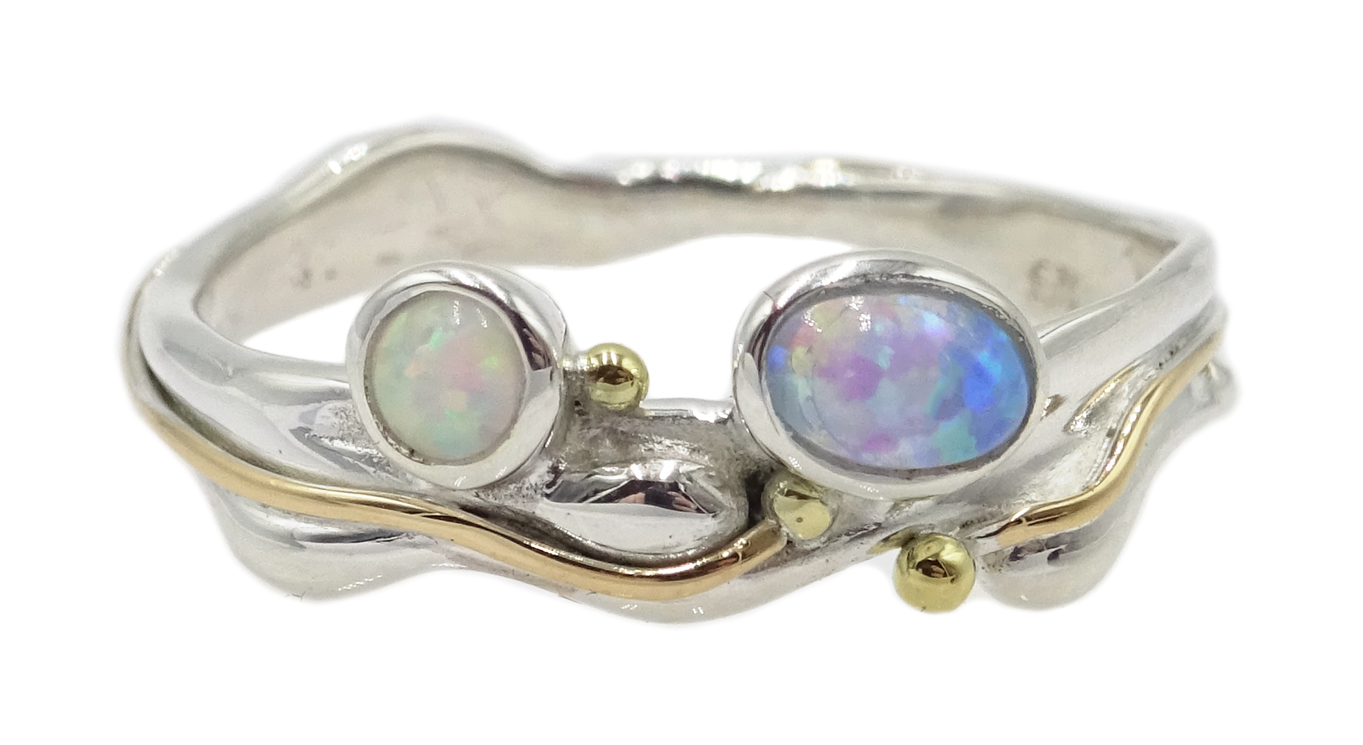 Silver and 14ct gold wire opal ring,