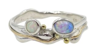 Silver and 14ct gold wire opal ring,