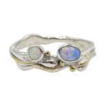 Silver and 14ct gold wire opal ring,