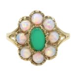 9ct gold opal and green agate cluster ring,