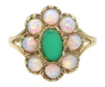 9ct gold opal and green agate cluster ring,