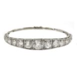 Art Deco white gold graduating old cut diamond bracelet c.