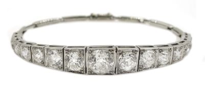 Art Deco white gold graduating old cut diamond bracelet c.