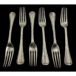 Six Victorian silver forks Old English thread pattern by Chawner & Co, London 1855,