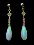 Pair of 9ct gold opal pendant earrings,