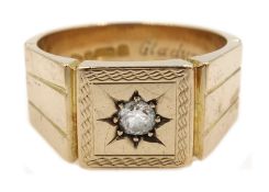 Gentleman's 9ct gold diamond set ring,