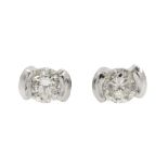 Pair of 18ct white gold single stone diamond screw back stud earring,