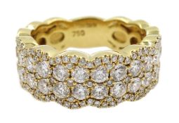18ct gold diamond half eternity band stamped 750, total diamond weight 1.