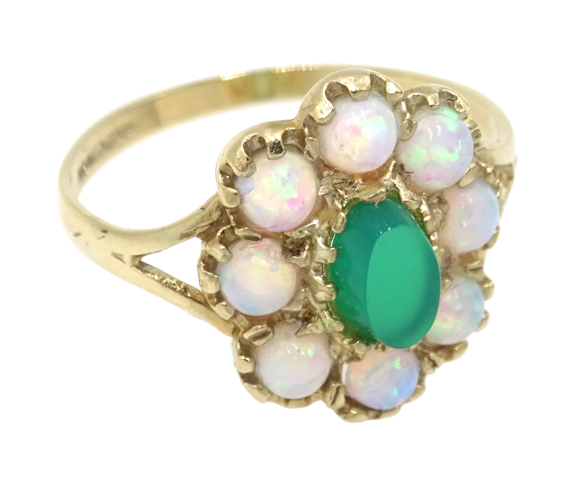 9ct gold opal and green agate cluster ring, - Image 2 of 3