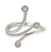 18ct white gold three stone diamond contemporary design ring,