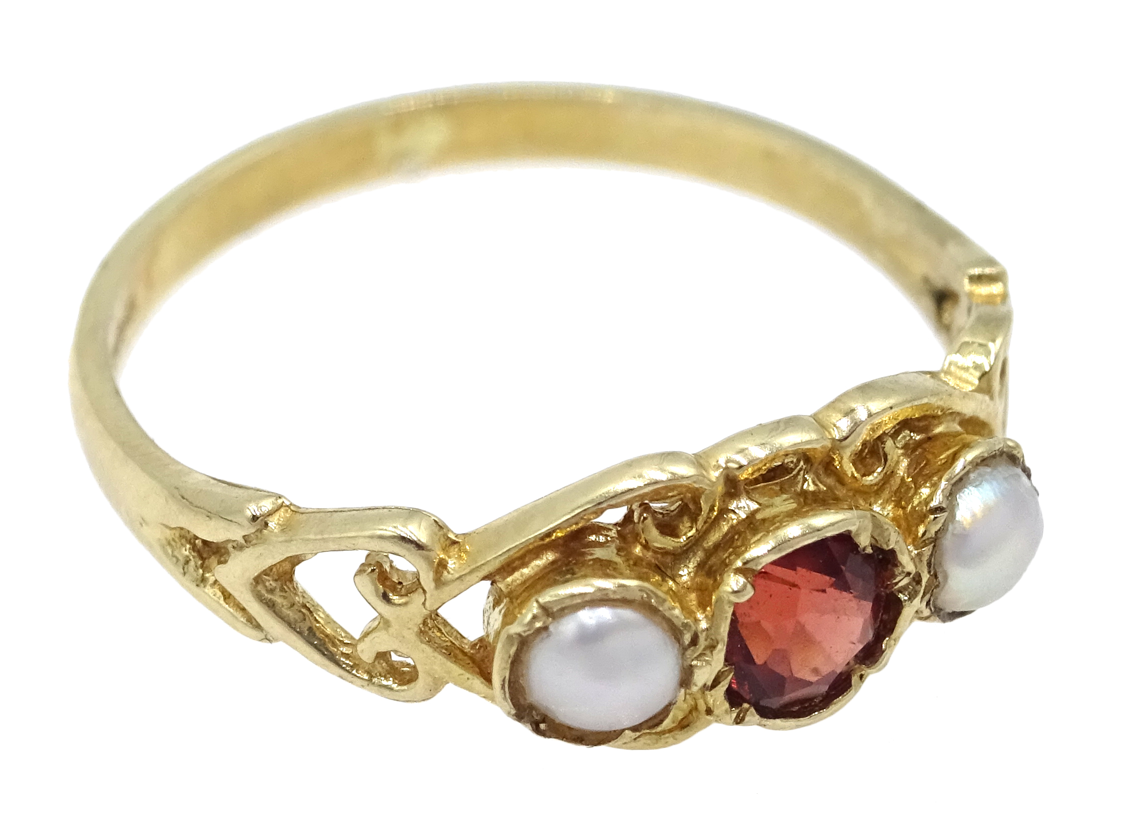 9ct gold orange garnet and pearl ring, - Image 2 of 3