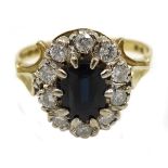 18ct gold sapphire and diamond cluster ring,