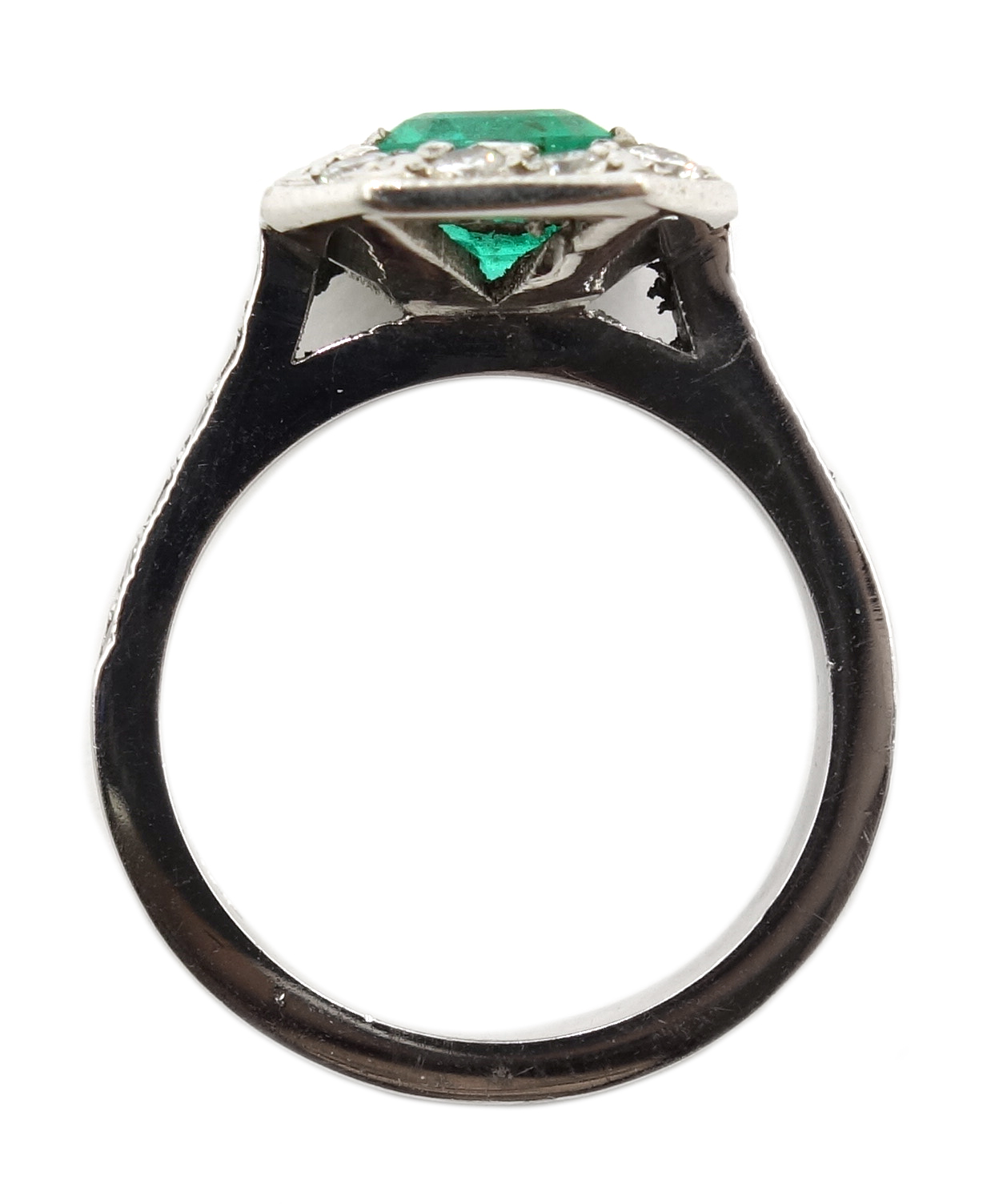 18ct white gold emerald and diamond cluster ring, with diamond set shoulders, - Image 3 of 3