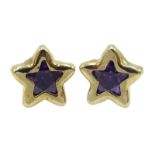 Pair of gold amethyst star stud earrings,