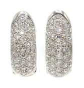 Pair of 18ct white gold pave set diamond hoop earrings, stamped 750, total diamond weight 3.