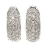 Pair of 18ct white gold pave set diamond hoop earrings, stamped 750, total diamond weight 3.