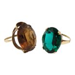 Gold oval citrine ring and one other ring,