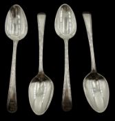 Four George III silver silver dessert spoons, Old English thread pattern by Stephen Adams II,