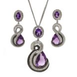 White gold pear and oval shaped amethyst,