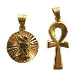 Gold Pharaoh pendant and an Ankh gold pendant, both with 18ct Egyptian hallmark, approx 5.