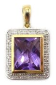 9ct gold amethyst and diamond pendant,