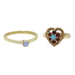 Gold garnet and opal heart shaped ring and single stone opal ring,