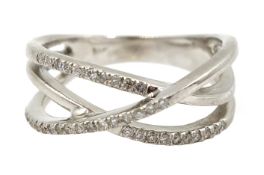 White gold three row crossover diamond ring,