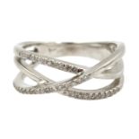 White gold three row crossover diamond ring,